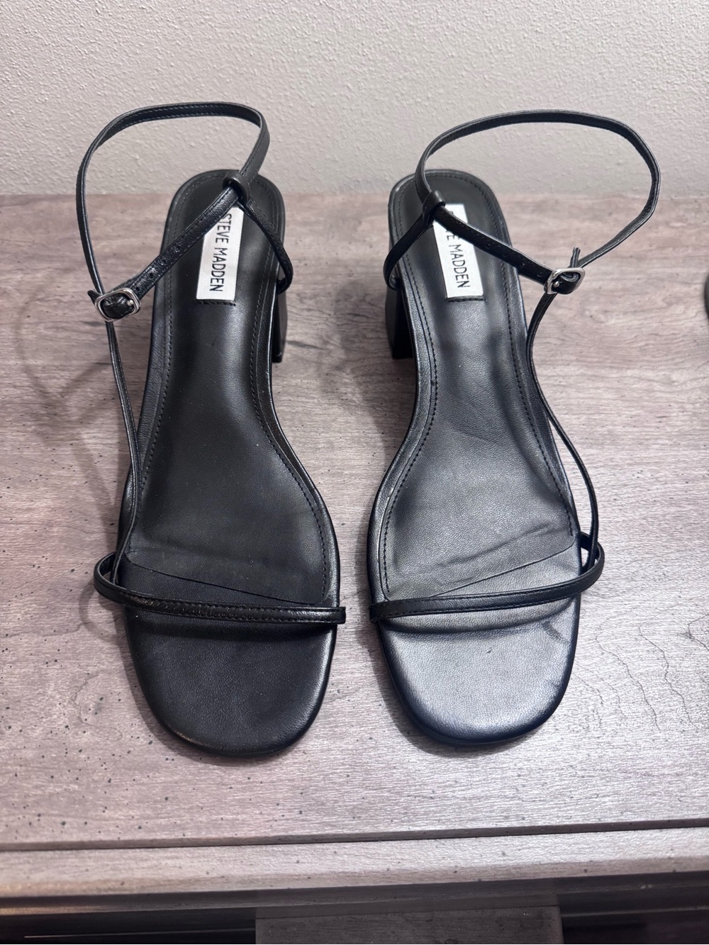 Steve Madden Black Minimalist Ankle-Strap Block Heels